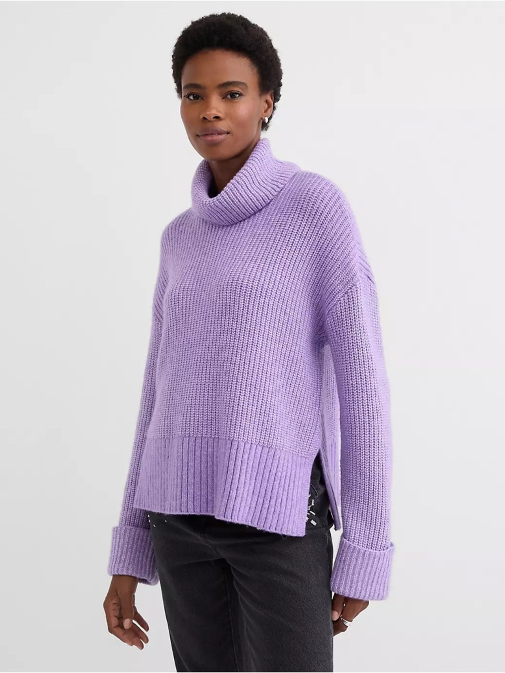LOFT Cuffed Ribbed‎ Mock Neck Sweater in Grape Candy Purple M Medium
